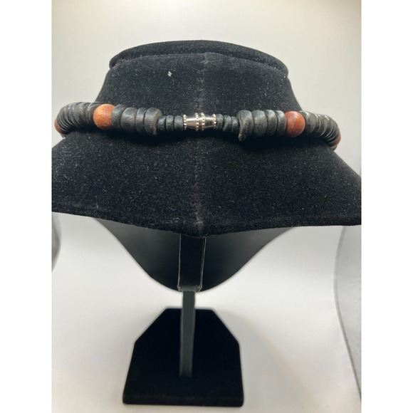 Black and Brown Wood Beaded Stretch Unisex 18 1/8 Inch Necklace! - Picture 5 of 6